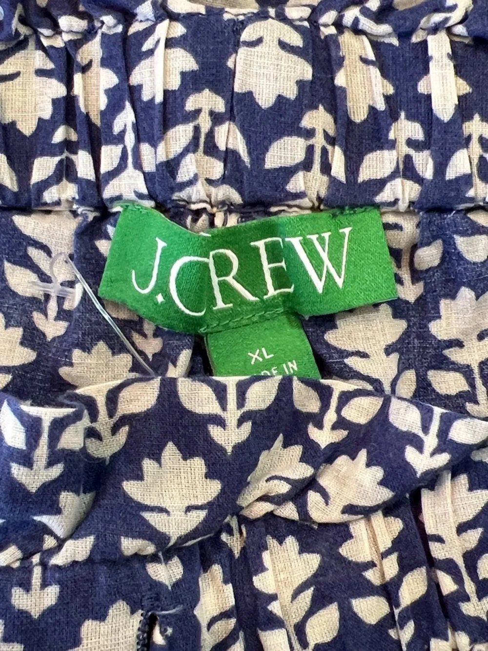 J. Crew Ruffle Shorts XL‎ Floral Blue Cream Drawstring Boho Casual High Waist